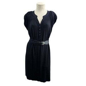Iris Setlakwe Black Short Sleeve Belted Bamboo Soft Shirt‎ Dress Women's M EUC